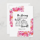 強く、勇気を持って詩編ピンクフローラ聖書 シーズンポストカード (正面/裏面)