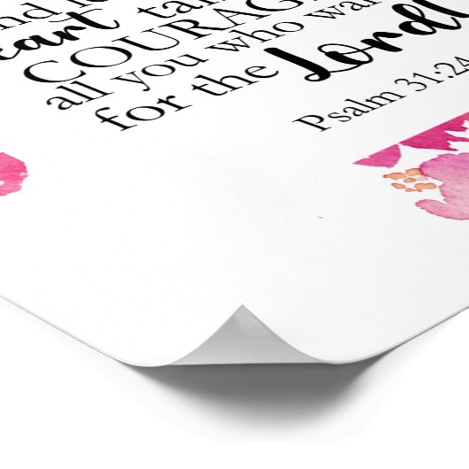 強く、勇気を持って詩編ピンクフローラ聖書 ポスター (角)
