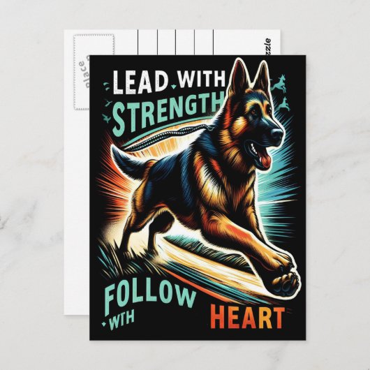 強さとハートで跳躍するドイツの羊飼い ポストカード (正面/裏面)