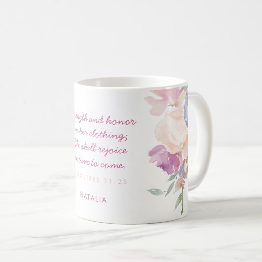 強さと名誉の箴言31パステルフローラ コーヒーマグカップ (正面右)