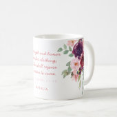 強さと名誉の箴言31ピンクと紫のフローラ コーヒーマグカップ (正面右)