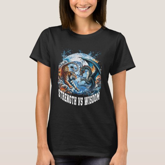 強さと知恵の女性ブラック Tシャツ (正面)