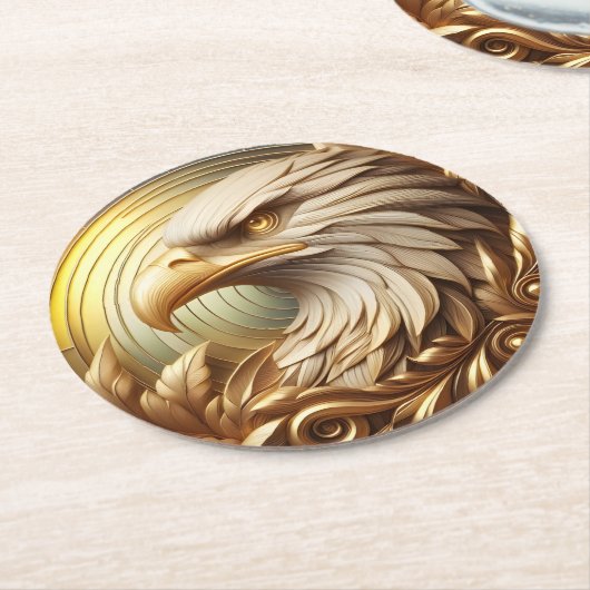 強さと自由を象徴するゴールデンイーグル ラウンドペーパーコースター (アングル)