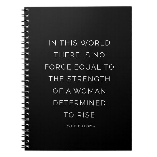 強さの女性の感動的な引用文のノートの黒 ノートブック (正面)