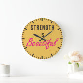 強さは美しいです-女性の体育館の刺激 ラージ壁時計 (ホーム)
