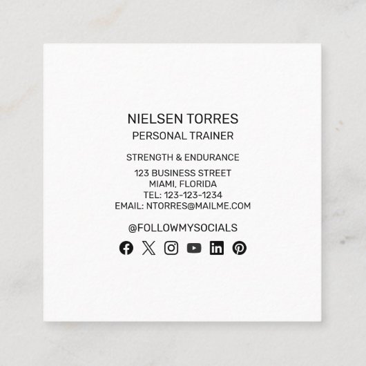 強さカーディオジムフィットネスパーソナルトレーナー スクエア名刺 (裏面)