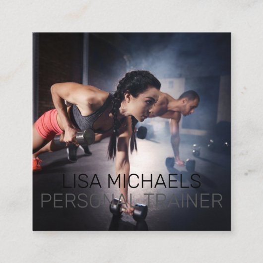 強さカーディオスポーツフィットネスパーソナルトレーナー スクエア名刺 (正面)