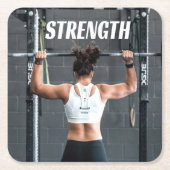 強さ適性女性の筋肉のアウトやる気を起こさせる スクエアペーパーコースター (正面)