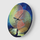 "強さ"のオレンジ、青及び黄色の抽象美術の時計 ラージ壁時計 (傾斜)