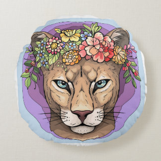 強さ、優雅さ、獰猛な猫枕 ラウンドクッション