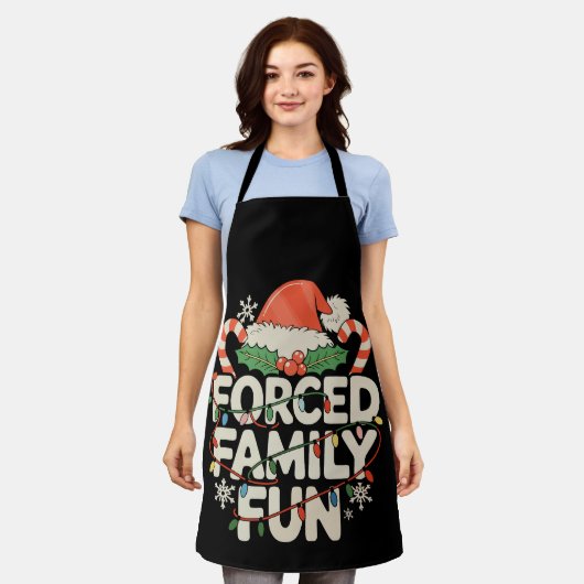 強制ファミリーおもしろいクリスマスサンタハットクリスマスホリデー エプロン (着用した状態)