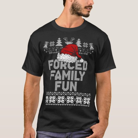 強制ファミリークリスマスおもしろい皮肉おもしろい的サンタ醜い Tシャツ (正面)