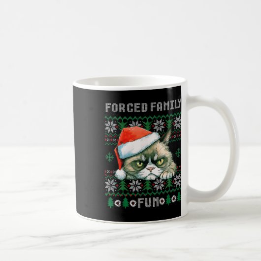 強制家族クリスマスおもしろいおもしろい猫好き男性女性C コーヒーマグカップ (右)