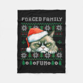 強制家族クリスマスおもしろいおもしろい猫好き男性女性C フリースブランケット (正面)