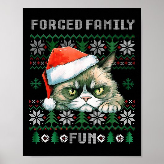 強制家族クリスマスおもしろいおもしろい猫好き男性女性C ポスター (正面)