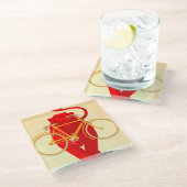 強力で赤いライオンは顎の早い自転車を握ります ガラスコースター (アングル)