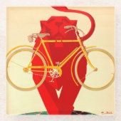 強力で赤いライオンは顎の早い自転車を握ります ガラスコースター (正面)