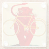 強力で赤いライオンは顎の早い自転車を握ります ガラスコースター (裏面)