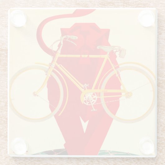 強力で赤いライオンは顎の早い自転車を握ります ガラスコースター (裏面)