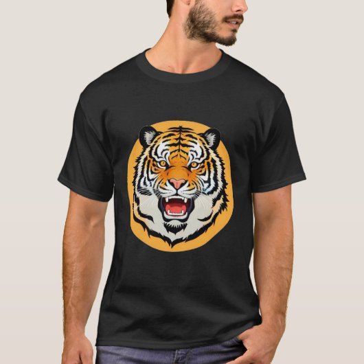 強力なタイガーイラストレーション Tシャツ (正面)