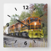強力なディーゼルエンジンの観葉カラフル秋列車 スクエア壁時計 (正面)