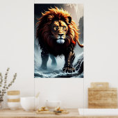 強力なライオン歩くオーバーウォーター ポスター (キッチン)
