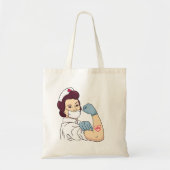 強力なレトロナースキャラクター トートバッグ (正面)