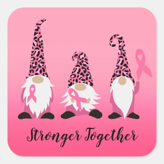 強力な一緒に乳癌ピンクリボン正方形 スクエアシール (正面)