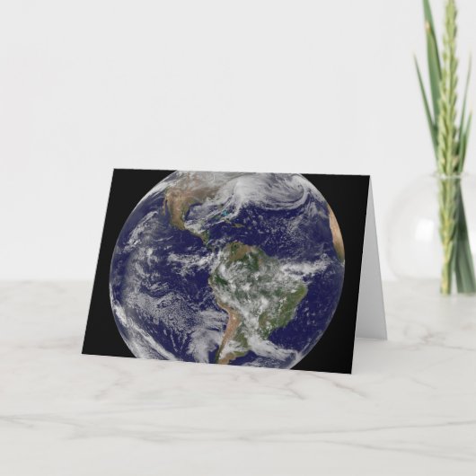 強力な冬の嵐を示す完全な地球。 カード (正面)