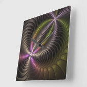 強力な動きの抽象芸術カラフルフラクタルアート スクエア壁時計 (傾斜)