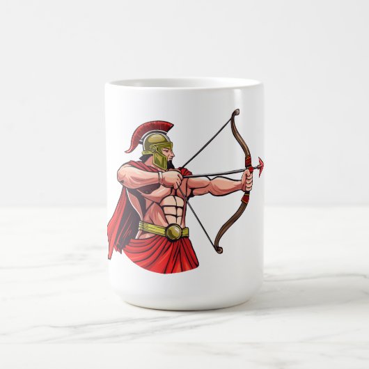 強力な古代の戦士が弓と矢を保持 コーヒーマグカップ (中央)