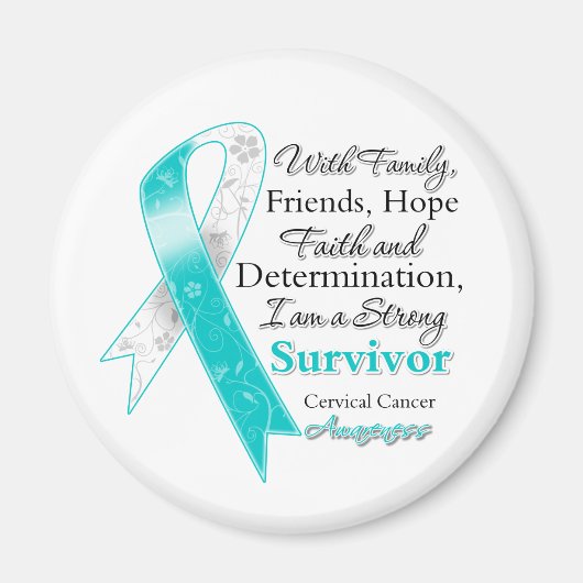 強力な生存者を支援する子宮頸がん マグネット (正面)