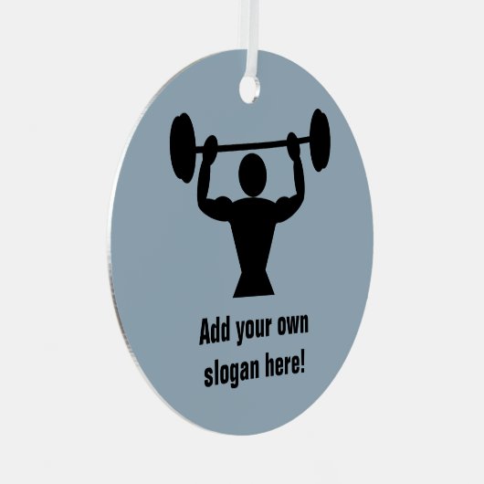 強力な男のパワーリフティングウェイト – スローガンを追加 メタルオーナメント (正面右)