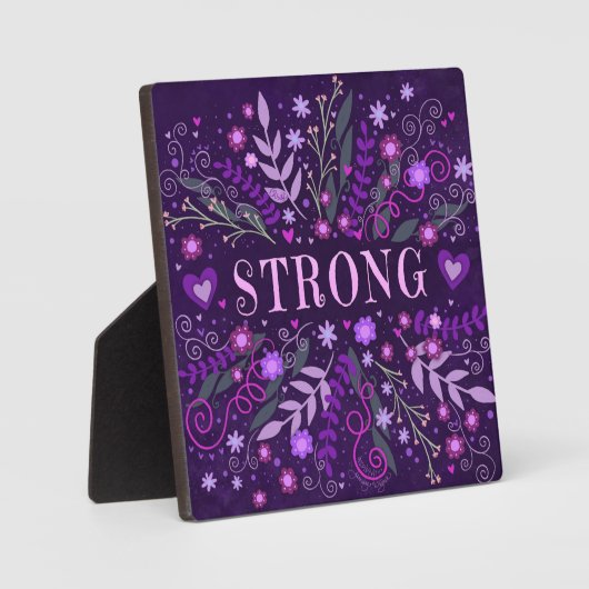 強力な紫の感動的ハートフローラかわいらし フォトプラーク (正面)