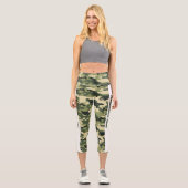 強力な緑の迷彩パーソナライズ カプリレギンス (正面)