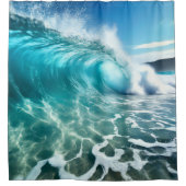 強力な落ち着く青い海波 シャワーカーテン (正面)