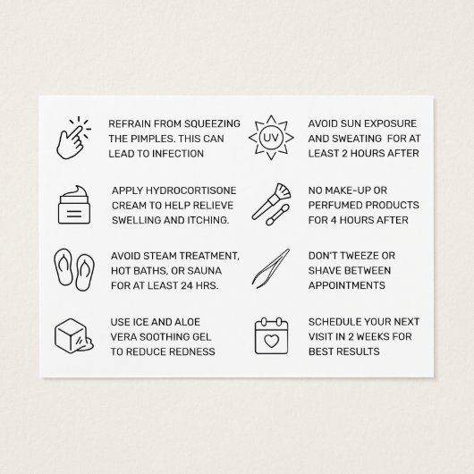 強力な黒い眉の糸通しアフターケアカード (裏面)