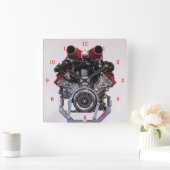 強力なV8エンジン スクエア壁時計 (ホーム)