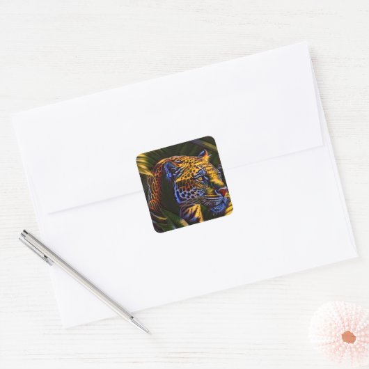 強大なジャガーとジャングルの捕食者 スクエアシール (封筒)