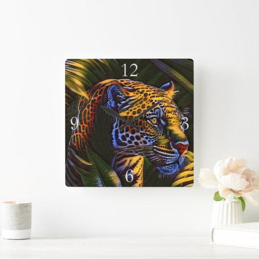 強大なジャガーとジャングルの捕食者 スクエア壁時計 (ホーム)