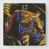 強大なジャガーとジャングルの捕食者 スクエア壁時計 (正面)