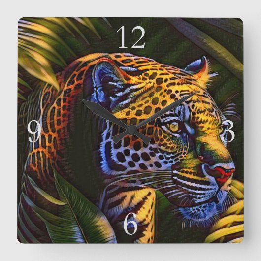強大なジャガーとジャングルの捕食者 スクエア壁時計 (正面)