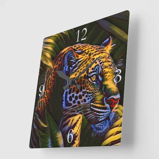 強大なジャガーとジャングルの捕食者 スクエア壁時計 (傾斜)