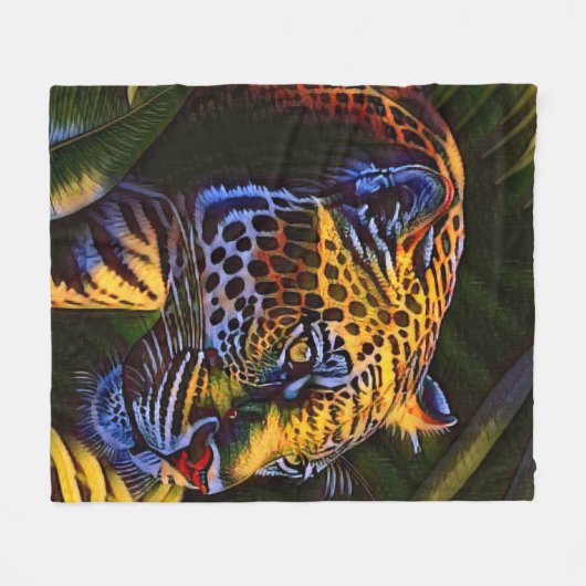 強大なジャガーとジャングルの捕食者 フリースブランケット (正面(横))