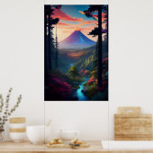 強大な火山に面した森の端 ポスター (キッチン)