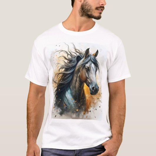 強威厳のある力ホース走ズワイルド美しい Tシャツ (正面)