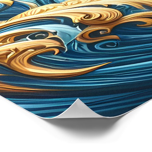 強威厳のある波の上に舞うワシ ポスター (角)