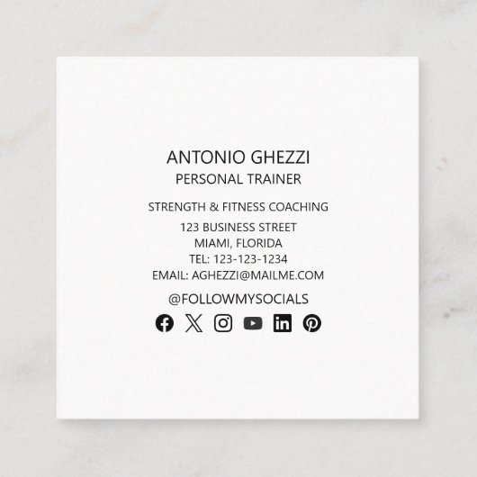 強度ウェイトスポーツフィットネスパーソナルトレーナー スクエア名刺 (裏面)