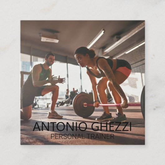 強度ウェイトスポーツフィットネスパーソナルトレーナー スクエア名刺 (正面)