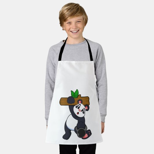 強度トレーニングで木材を使用したパンダ エプロン (着用した状態)